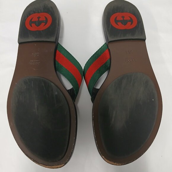 Gucci Interlocking GG Logo Flip Flops with Red and Green Stripes - Picture 4 of 4